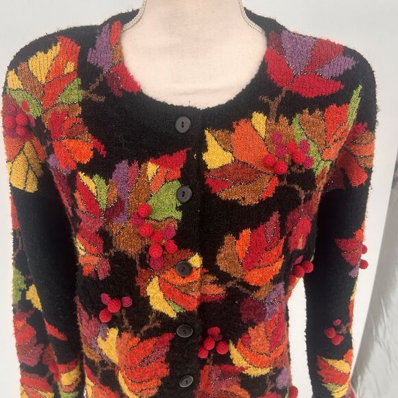 Design Options By Philip And Jane Gordon Fall Leaf Cardigan Sweater Medium Warm - Picture 4 of 13